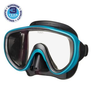 Black and Blue Color Diving Glasses on White Background One