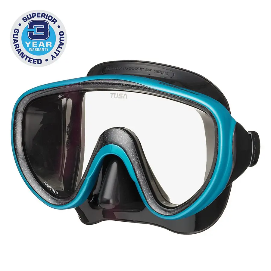 Black and Blue Color Diving Glasses on White Background One